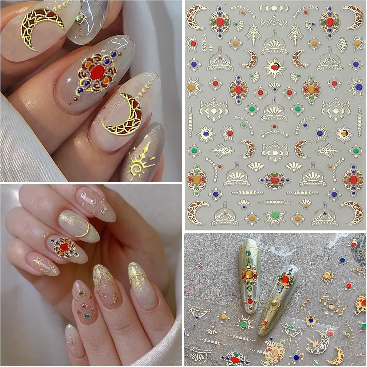 Egyptian Style Nail Art Stickers Decals Gold Sun Moon Nail Decals 5D Self Adhesive for Women Nails Design Decoraion 3D Crown Mails Stickers Supplies