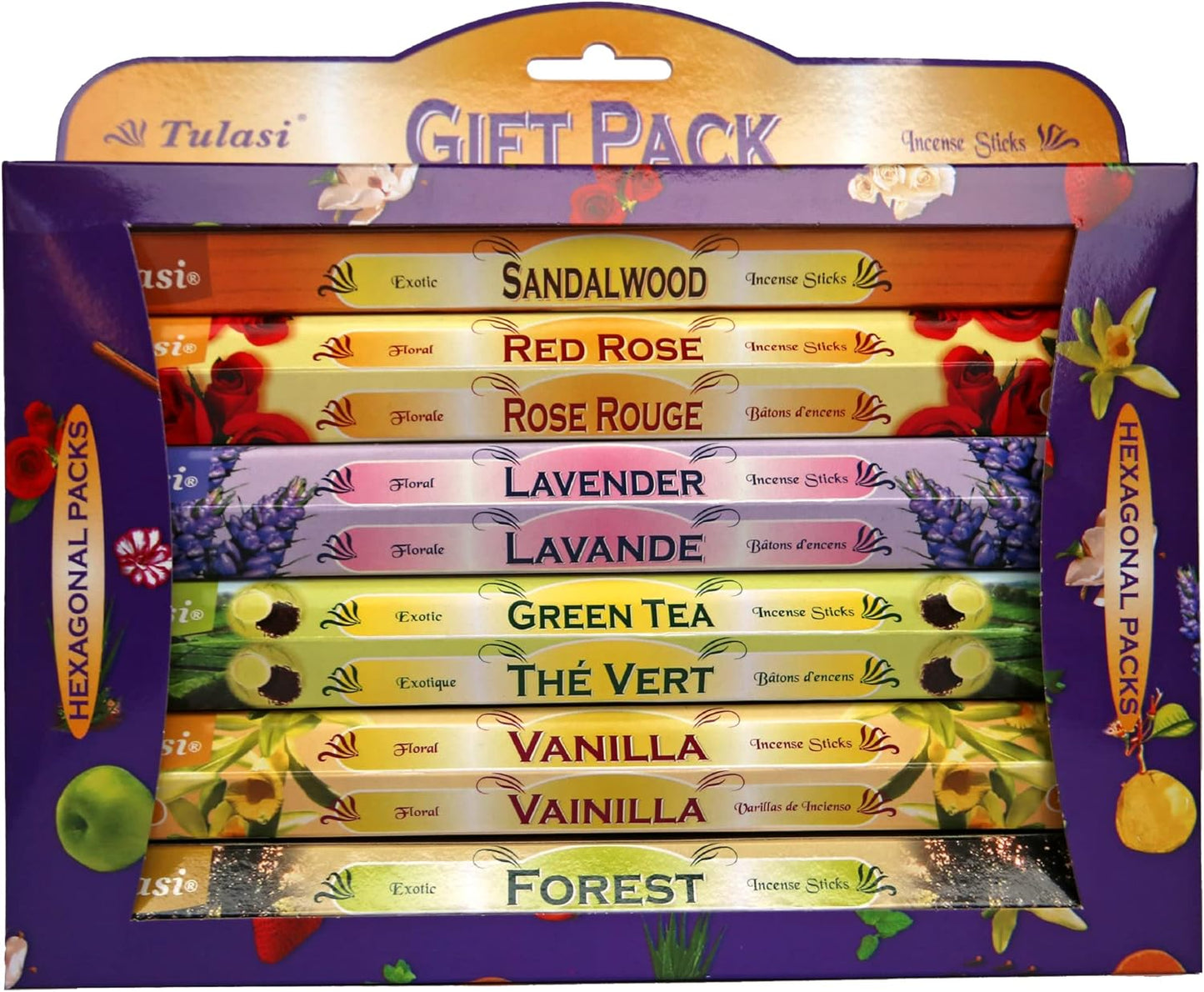 Tulasi Incense Sticks with Natural Oils Set of 6 Fragrances (120 Sticks) Hand Rolled Incense Sticks, Calming Home Aromatherapy, Meditation, Relaxing, Mixed Scents with Natural Oils