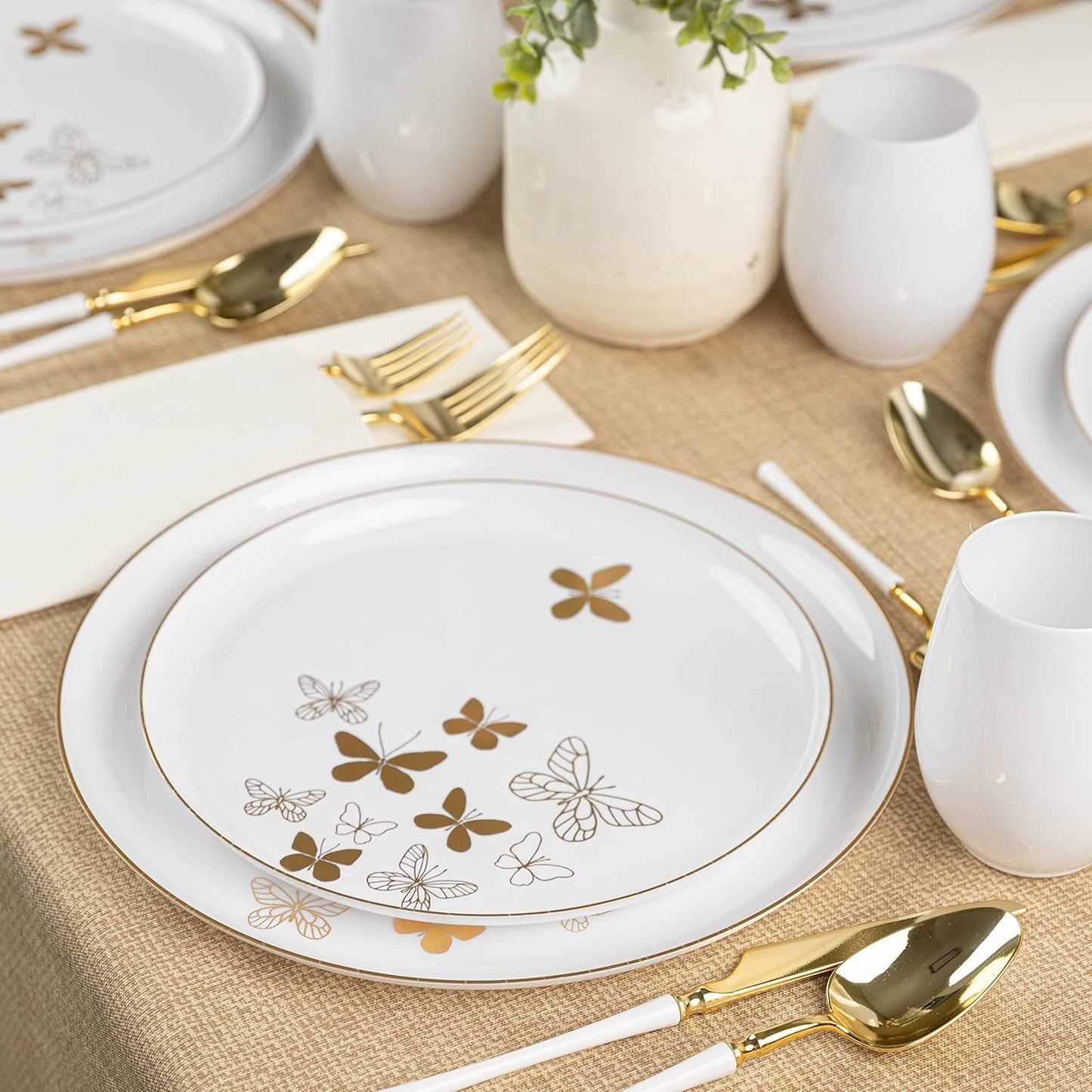 PLASTICPRO [30 Pack 6.3 Plastic Party Plates Edge Collection Premium heavyweight Elegant Disposable Tableware Dishes Butterfly Collection