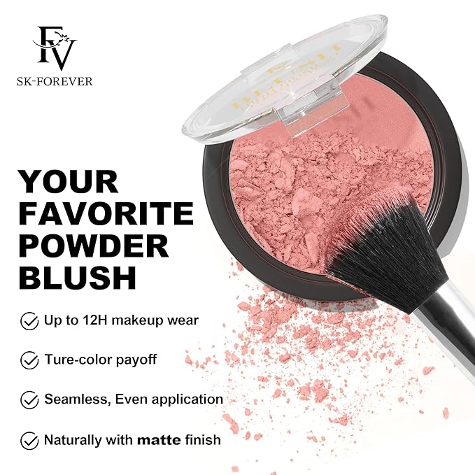 FV Long Lasting Powder Blush - Lightweight Smooth & Blendable Cheek Makeup, High Buildable Color, Transfer-Resistant Matte Finish (Pink Matte, 0.17 OZ)