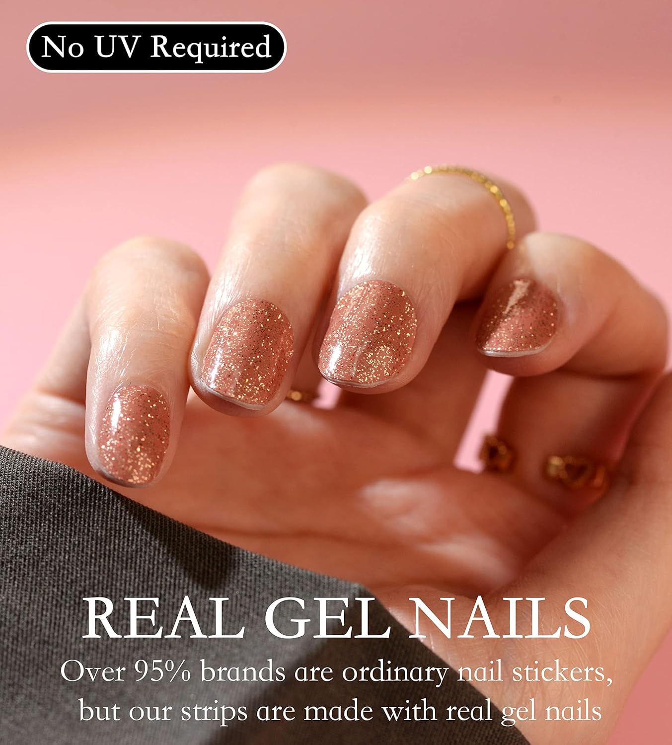 Nail Polish Strips Long Lasting, 20Pcs Wraps, Easy Apply& Remove Salon Quality Gel Nail Stickers (Golden evening Gown)