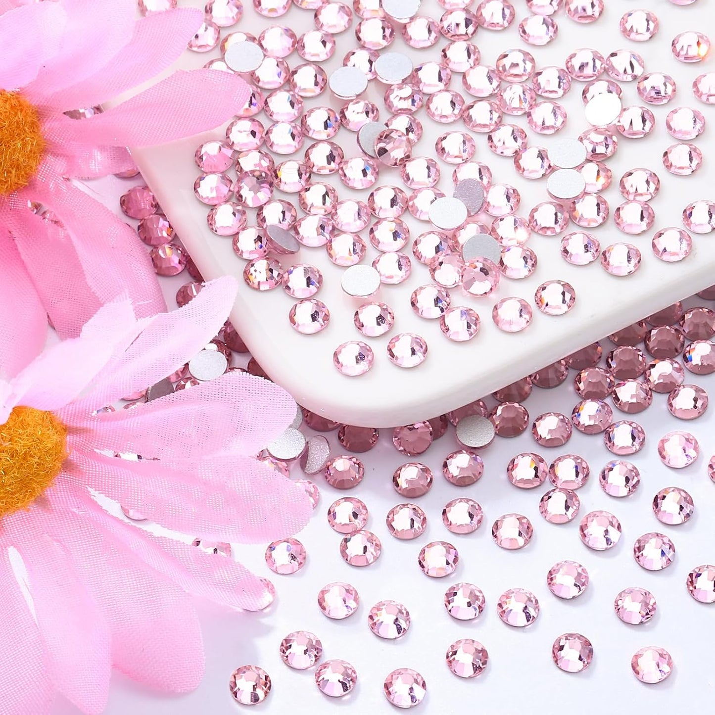 Pink Flatback Rhinestones, Glass Rhinestones for Nail Art and Craft, Glue Fix, Loose Crystal Gemstones(Pink, SS6, 1440pcs, 1.9-2.0mm)