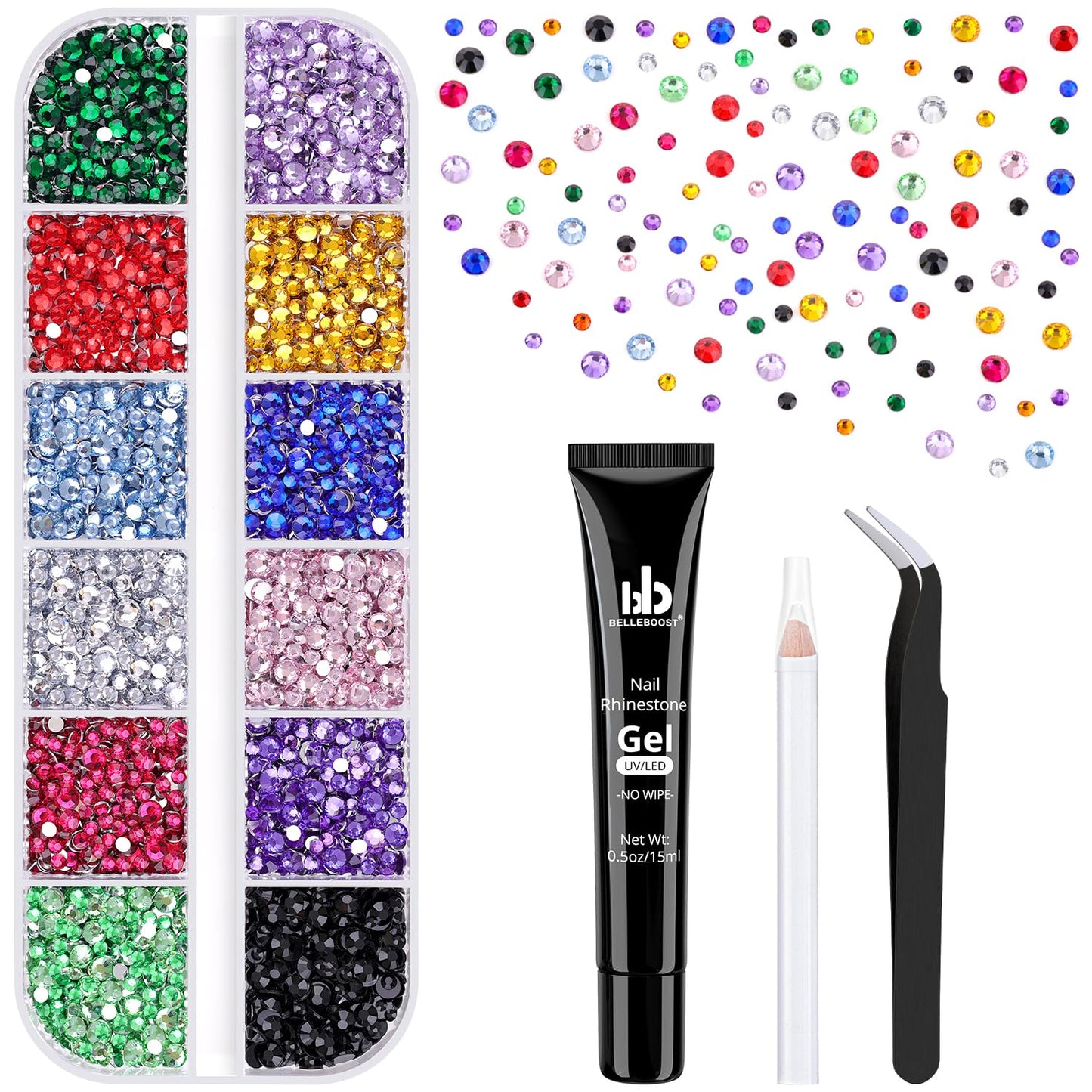 5000Pcs Small Resin Rhinestones for Nail Art with 15ML Nails Rhinestone Glue, Colorful 2/3MM Flatback Bedazzling Gems, Nail Rhinestones and Gems Crystals Charms for Acrylic Tips Manicure Decor