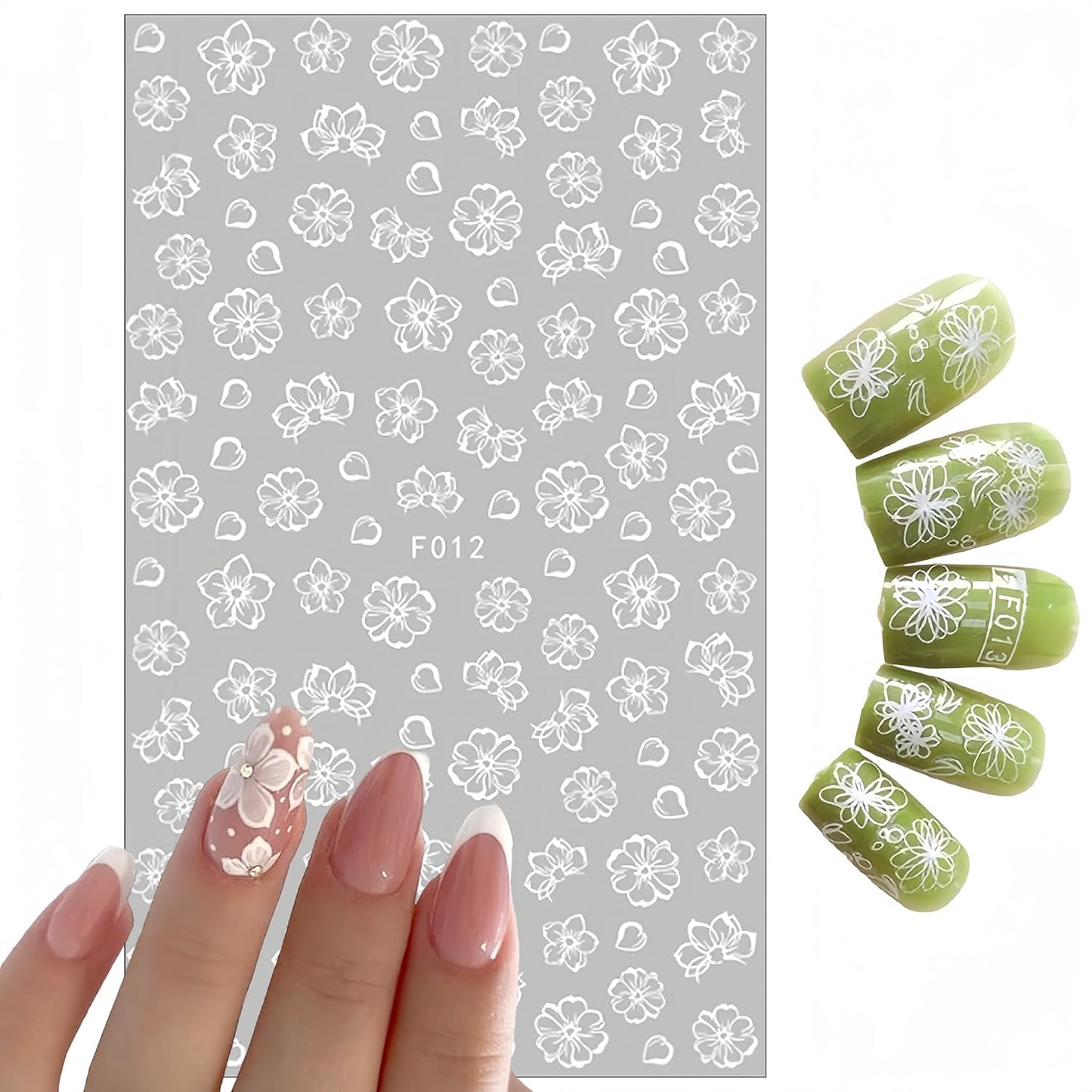 6Sheets Summer Flower Nail Art Stickers Black White Flower Nail Decals 3D Self Adhesive Nail Decals White Floral Cherry Blossoms Floret Nail Design for Women DIY Nail Decoration Accessories Craft