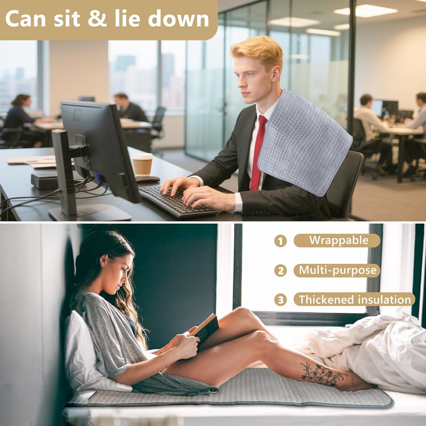 Extra Large Heating Pad - 20"x40" Heating Pad for Back Pain Relief & Period Cramps -10 Heat Settings & 3 Timing Options, Soft Machine Washable Fabric- Heat pad for Back, Shoulder, Neck, Abdomen, Legs