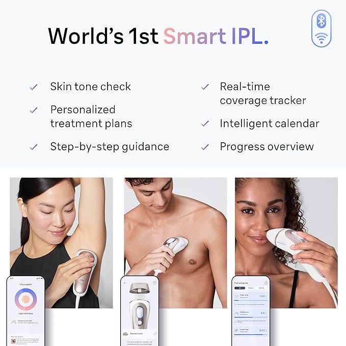 Braun IPL Skin i·Expert, at Home Laser Hair Removal, Permanent Visible Hair Reduction, with Free App, Smart IPL, Vanity Case, Venus Razor, 2 Smart Heads, Facial Trimmer, PL7219