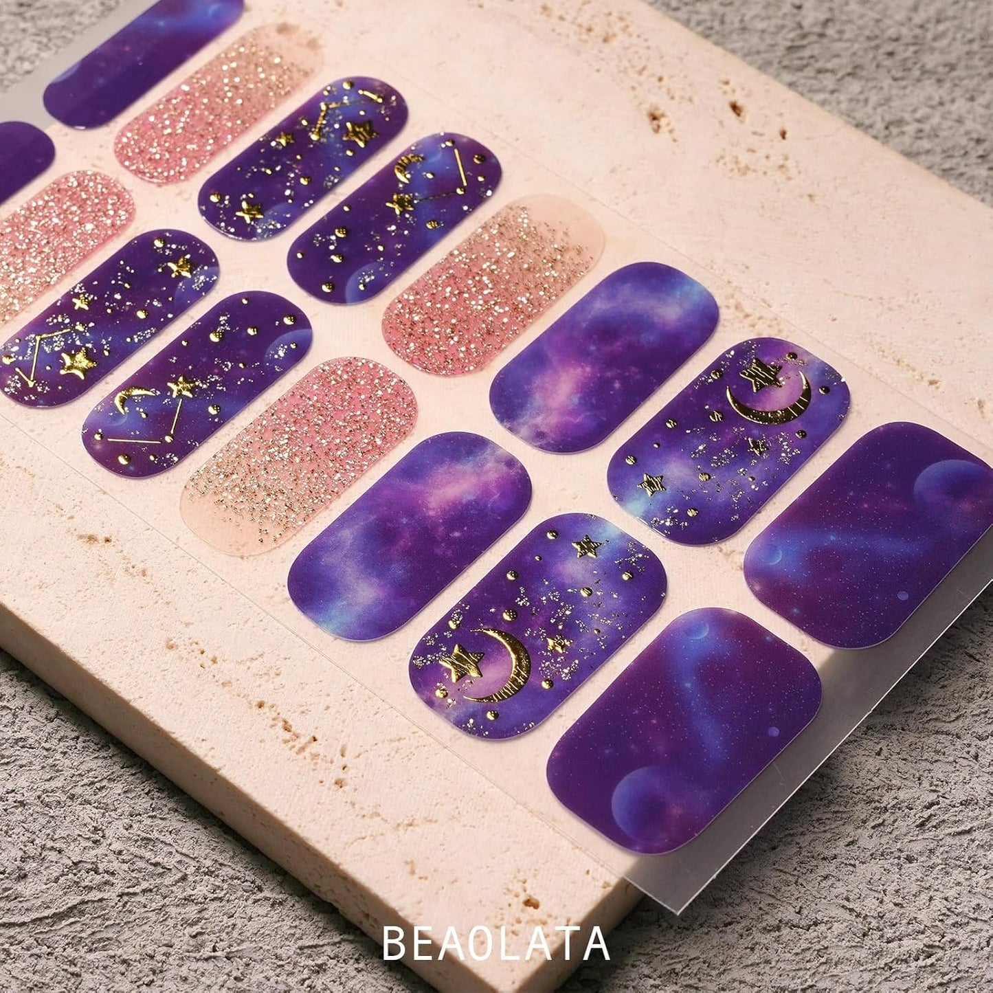 Nail Polish Strips, 32PCS Salon Quality Wraps, Long Lasting Gel Nail Stickers for Women Easy Apply& Remove (Stardust Purple Dream)