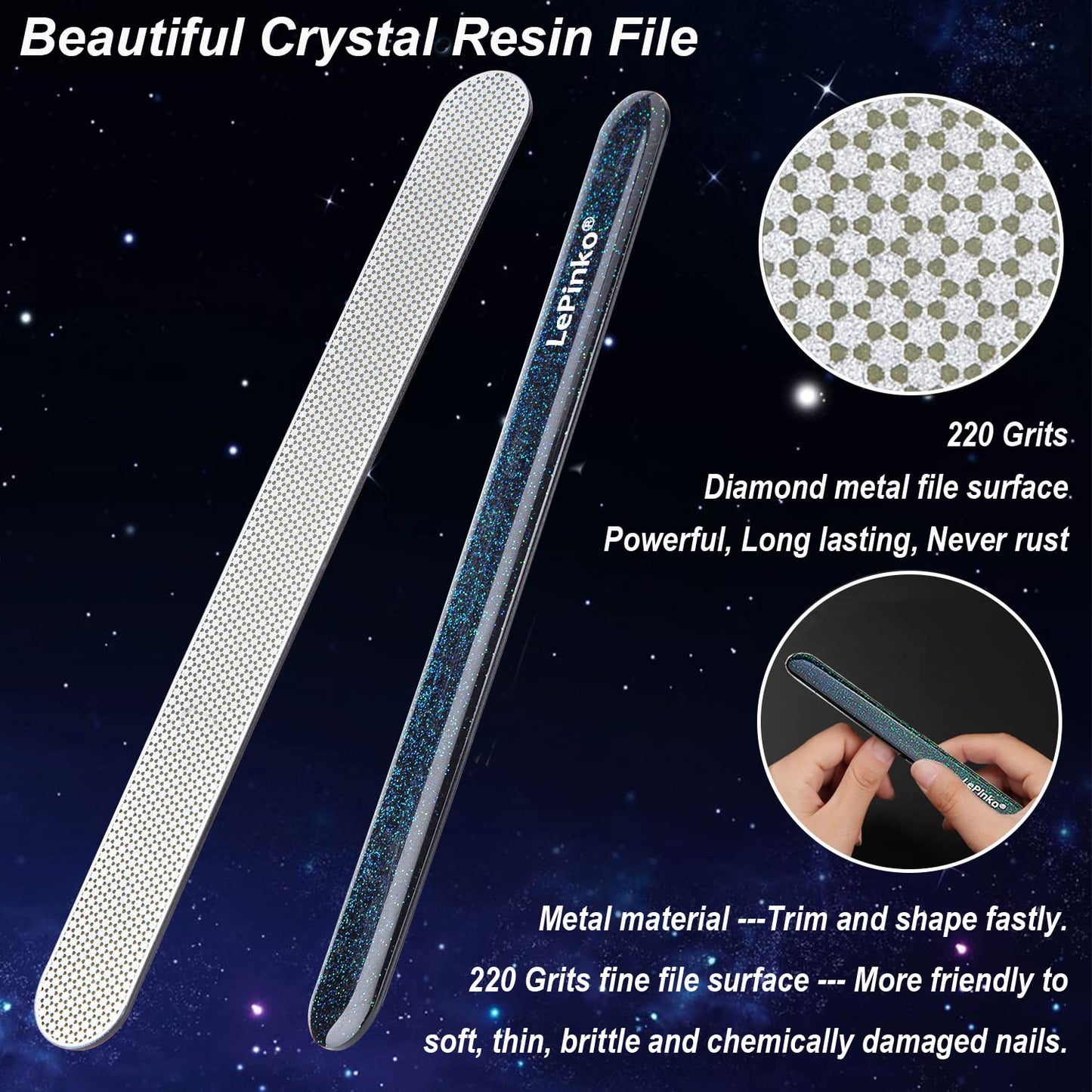 Long Lasting Nail File and Buffer Set, 1 Diamond Metal Nail File with 1 Nano Glass Nail Buffer, Professional Manicure Tools Kit for Home and Salon Use