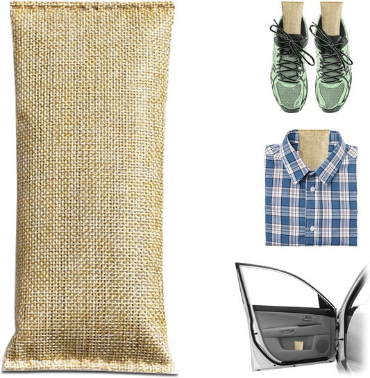 4 Pack charcoal odor absorber,Bamboo Charcoals Air Purifying Bag Charcoals Deodorizer Eliminator for Strong Odors in Car, Closet, Shoe, Basement (75G*4 Pack Beige-3, Unscented)