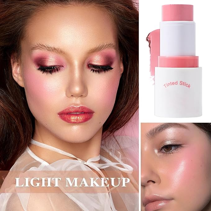 Cream Blush Stick with Brush and Makeup Sponge,Waterproof Multi Cream Makeup Stick,Lightweight,Long-lasting,2 in 1 Multi Blush for Cheeks & Lip Tint & Eyeshadow J