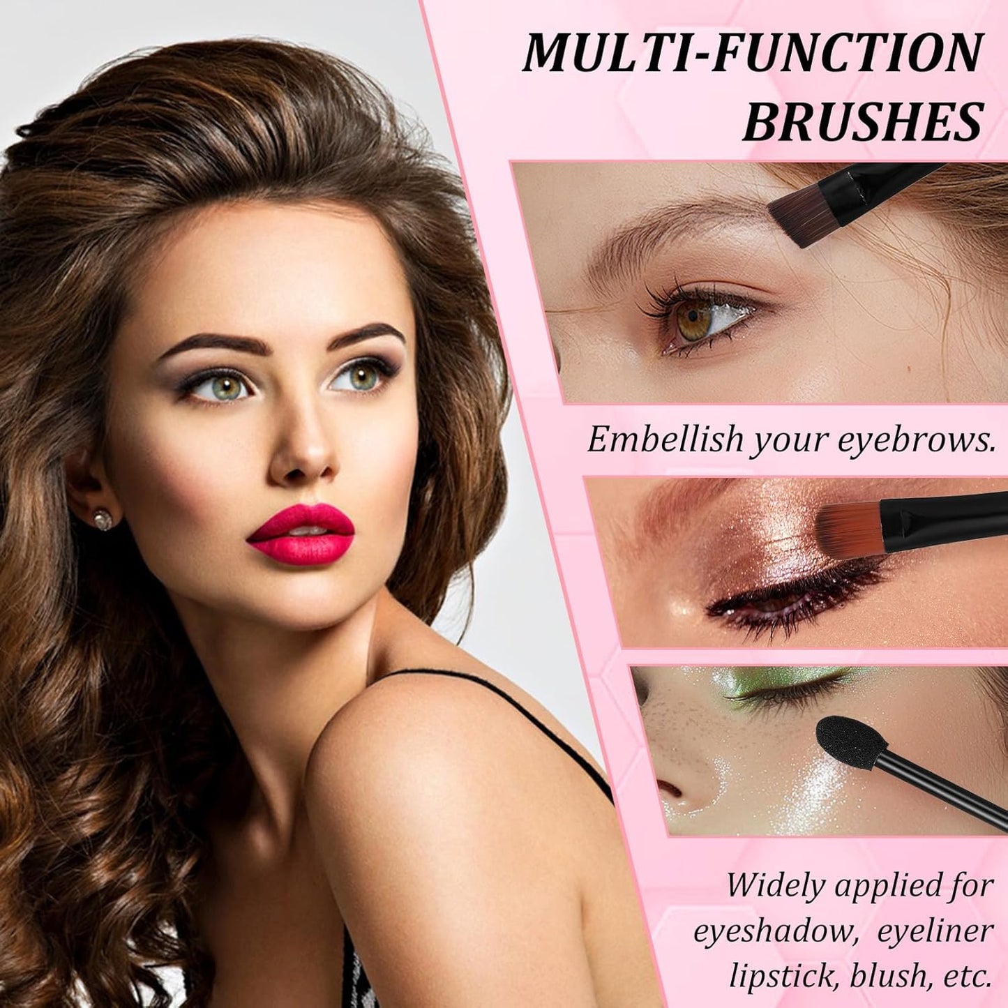 200 Pieces Disposable Eyebrow Brushes Makeup Brush Set, 50PCS Angled/Round Eyebrow Brushes 50PCS Double-End Eyeshadow, 100PCS Lip for Women Girls Salon Beauty Cosmetic Make up Tool