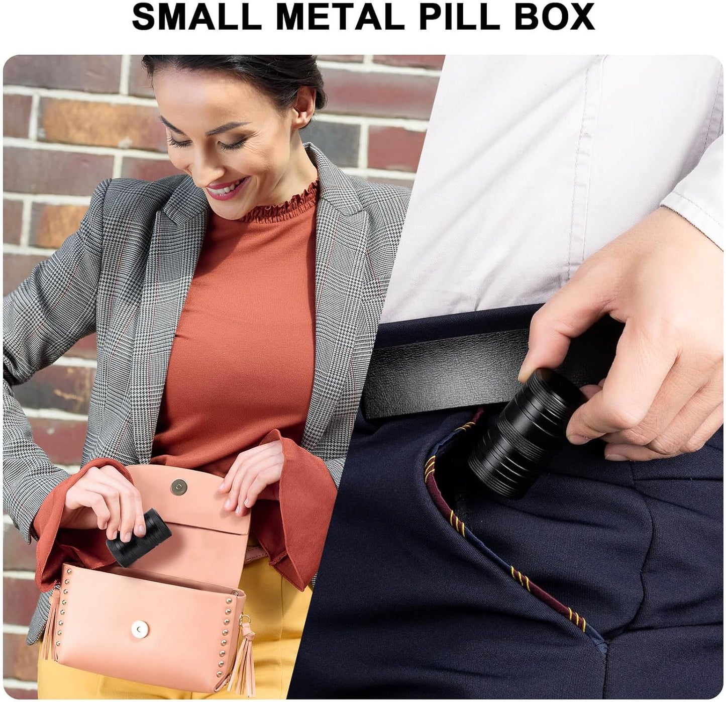 Metal Pill Box 2 Times a Day - Waterproof Samll Pill Case for Purse - Travel Pill Container, Portable Medicine Organizer Holder for Vitamin, Fish Oils, Supplements 1 Pack