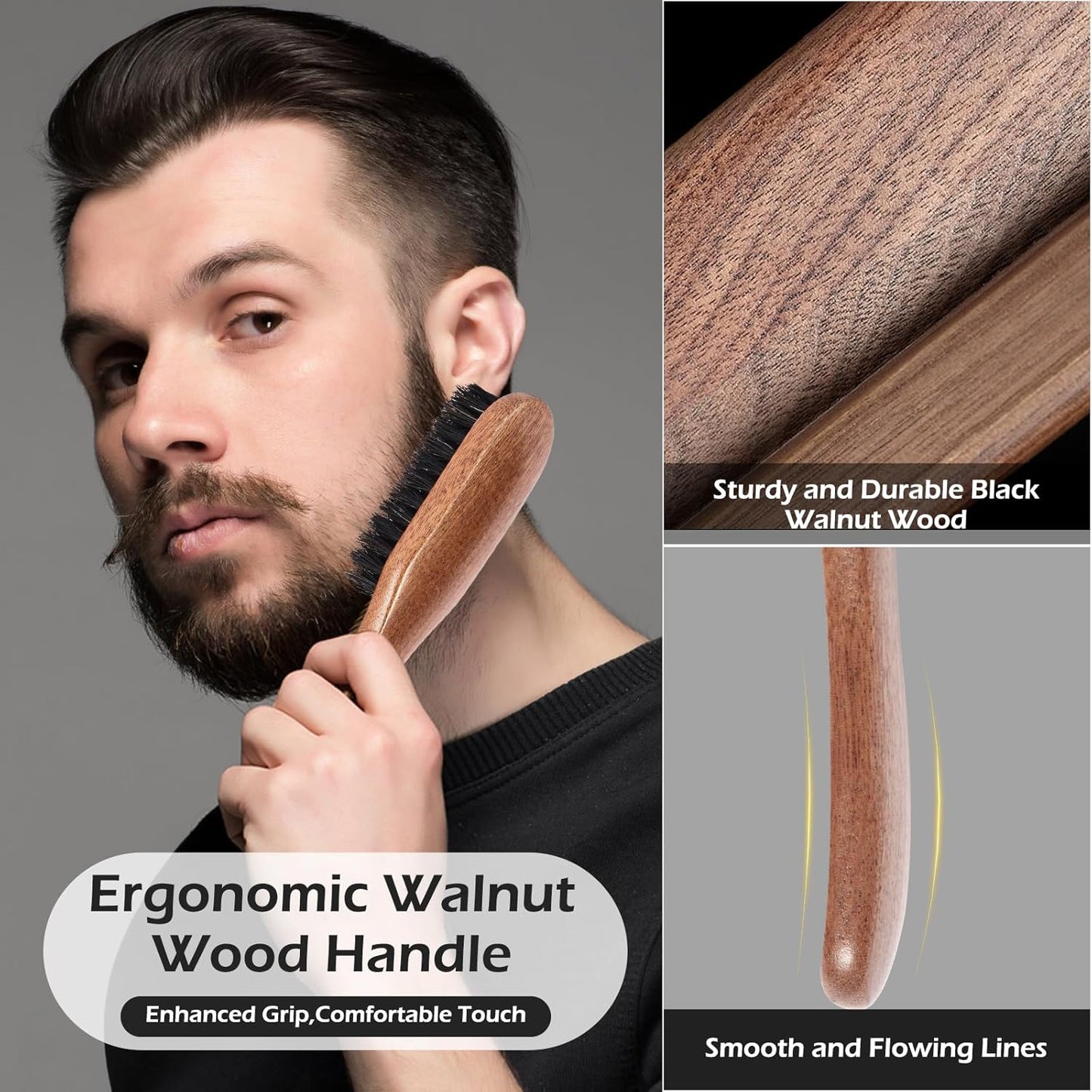 Beard Brush, 100% Real Wild Boar Bristle Walnut Wood Beard & Mustache Comb Brush for Men’s Beard Grooming and Care, Gift for Men to Straighten and Promote Beard Growth