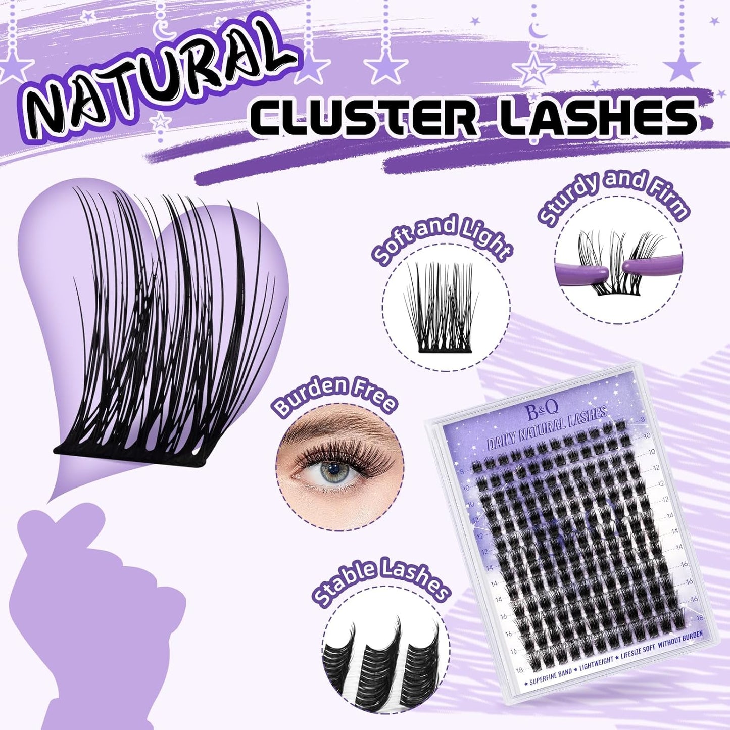 B&Q Lash Clusters Natural Cluster Eyelash Extensions 156 PCS Eyelash Clusters D Curl Z01 Individual Lashes for Beginners 8-18mm Cluster Lashes Superfine Band Eyelash Extension at Home（Z09-D-8-18mix）