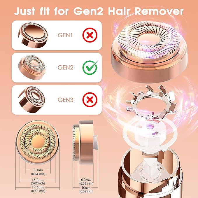 Replacement Heads for Flawless Hair Remover Gen 2, 18k Gold Facial Hair Remover Replacement Head with Compartment Storage Box, Women Painless Replacement Blades fit Finishing Touch Flawless