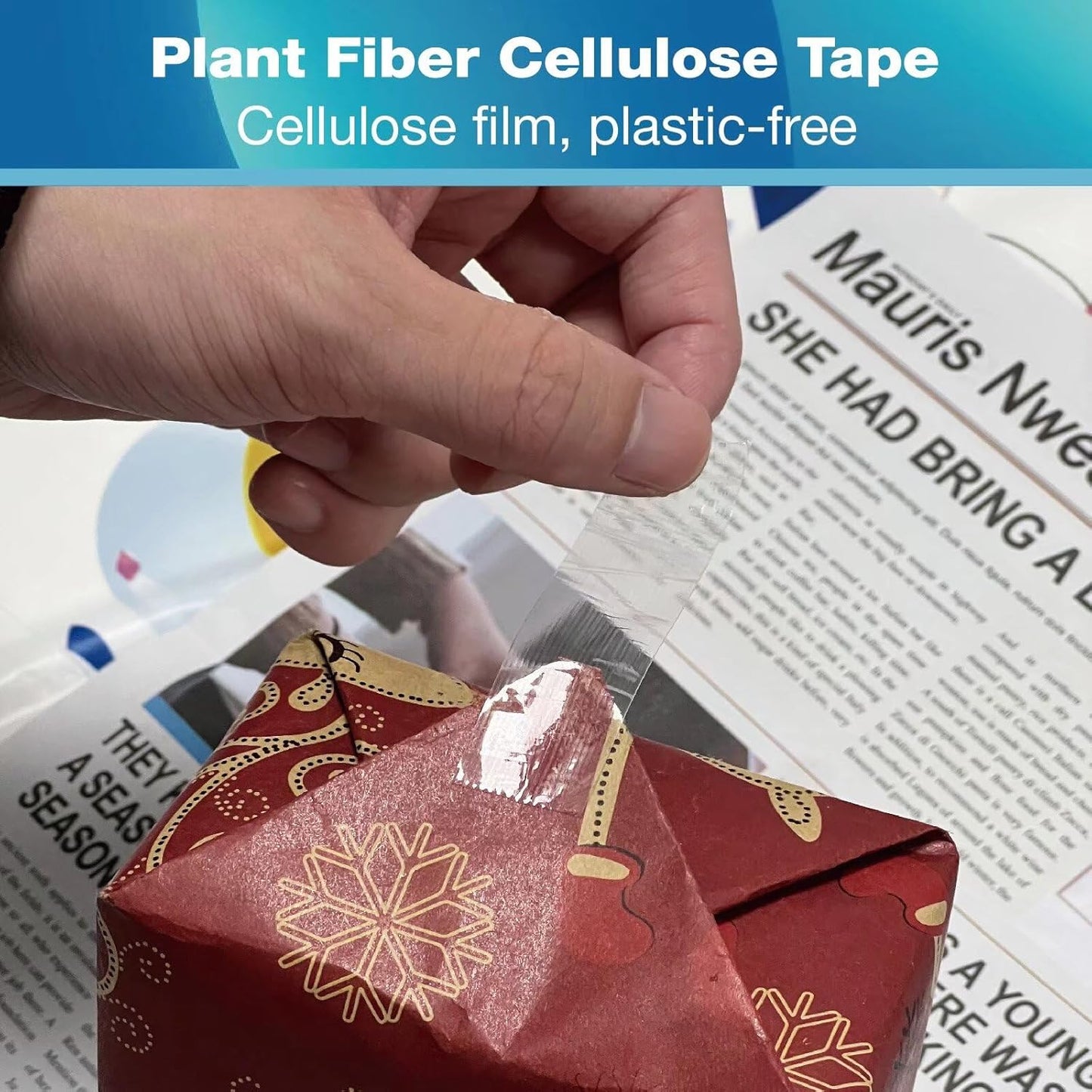 Blue Lake ECOLIFE Tape Dispenser Desk，Plastic-Free Tape Dispenser with 4 Rolls 3/4 in x 640 in Transparent Tape, Tape Dispenser Desk for Gift Wrapping, Office, Home, School