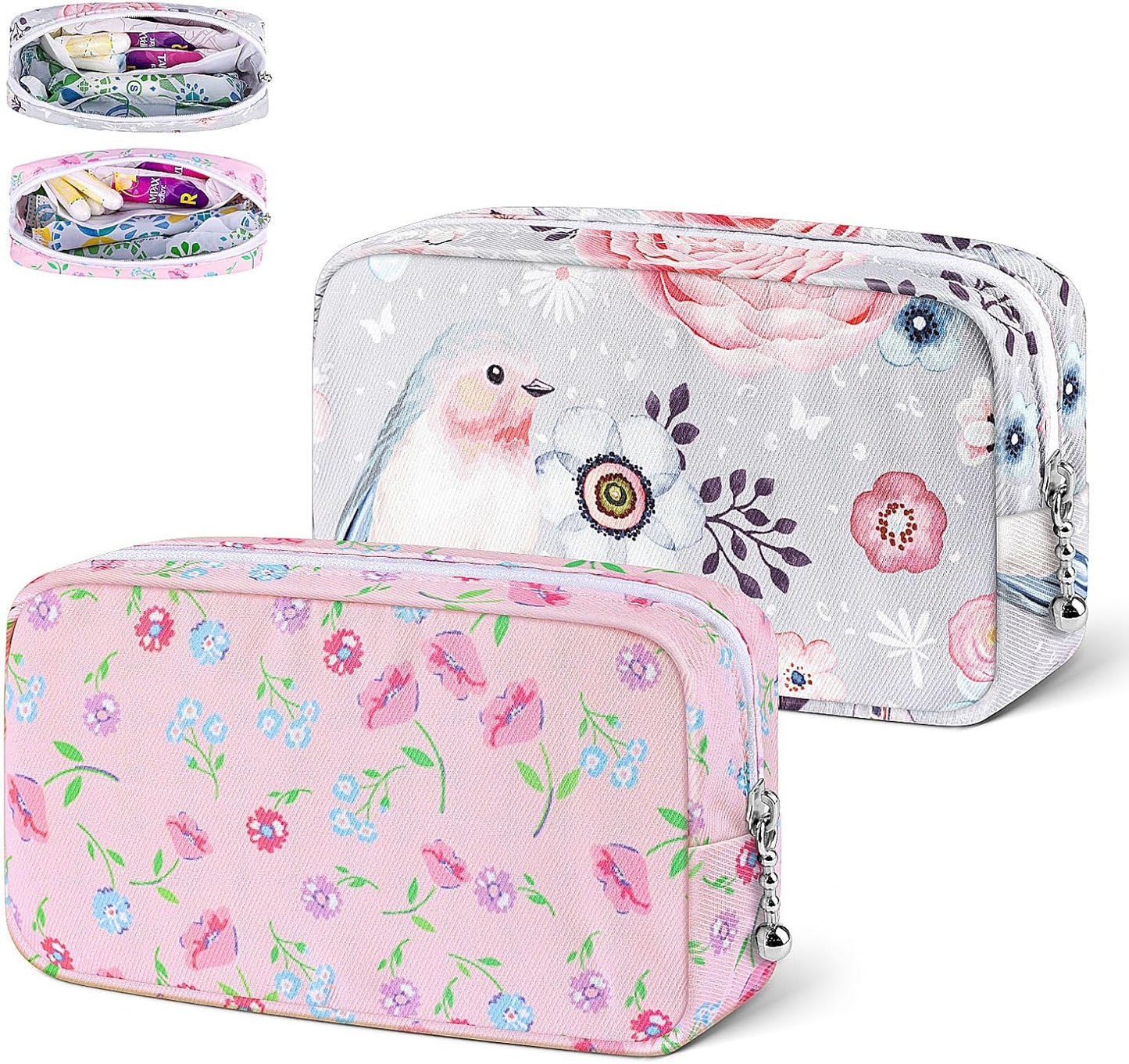 Desing Wish 2 PCS Period Bag for Teen Girls, Lightweight Sanitary Napkin Storage Bag Tampon Holder for Purse Menstrual Pad Pouches First Period Gift (Pink/Grey)