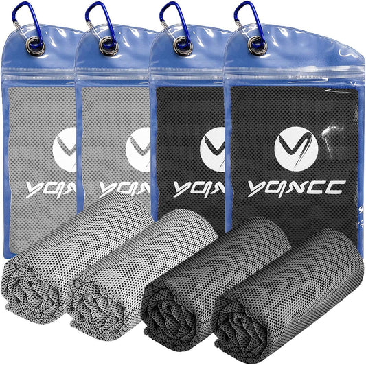 YQXCC 4 Pack Cooling Towels | 40"x12" | Ice Cool for Neck | Microfiber Soft Breathable Chilly | for Yoga, Golf, Gym, Camping, Running, Workout & More Activities