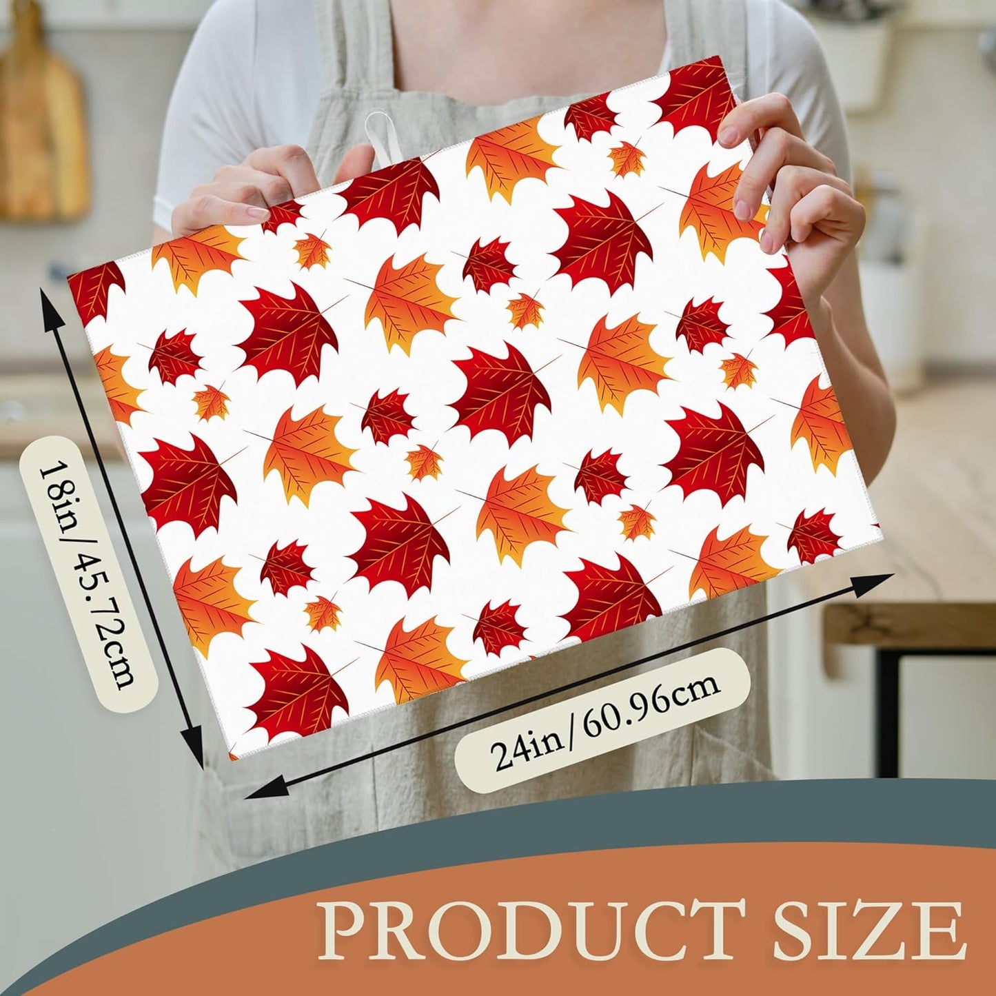 Autumn Maple Leaves Dish Drying Rack Mat for Kitchen Counter, Dish Drying Pad Absorbent Reversible Microfiber Protector for Coffee Bar Sink Countertops 18x24 Inch