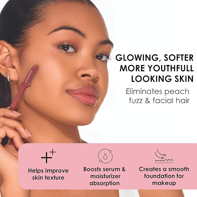 JAPONESQUE Dermaplaner and Cooling Eye Roller - Dual Ended Dermaplaning Facial Razor with Soothing Roller Ball Massager- Tool for Exfoliation, Hair Removal, Face Massage