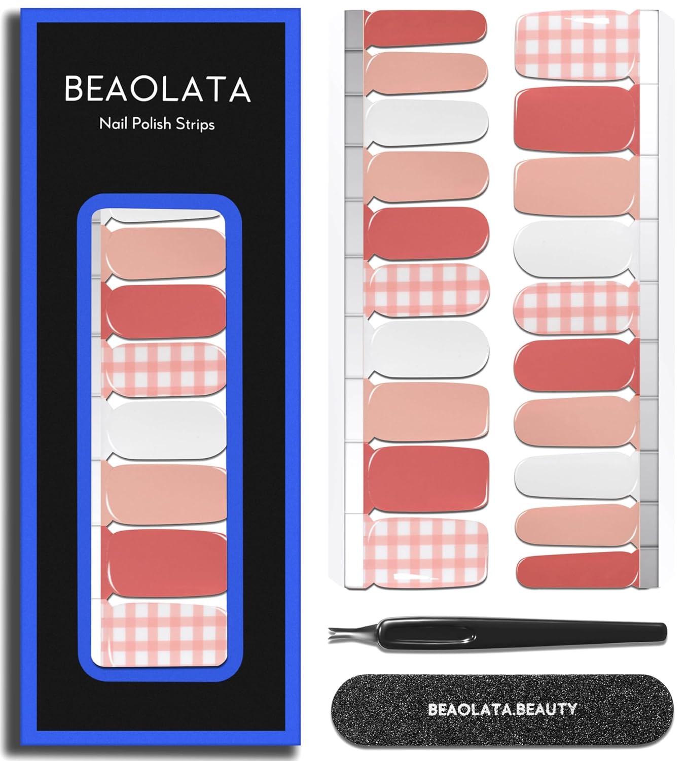 Nail Polish Strips Long Lasting, 20Pcs Wraps, Easy Apply& Remove Salon Quality Gel Nail Stickers (Girls picnic time pink)