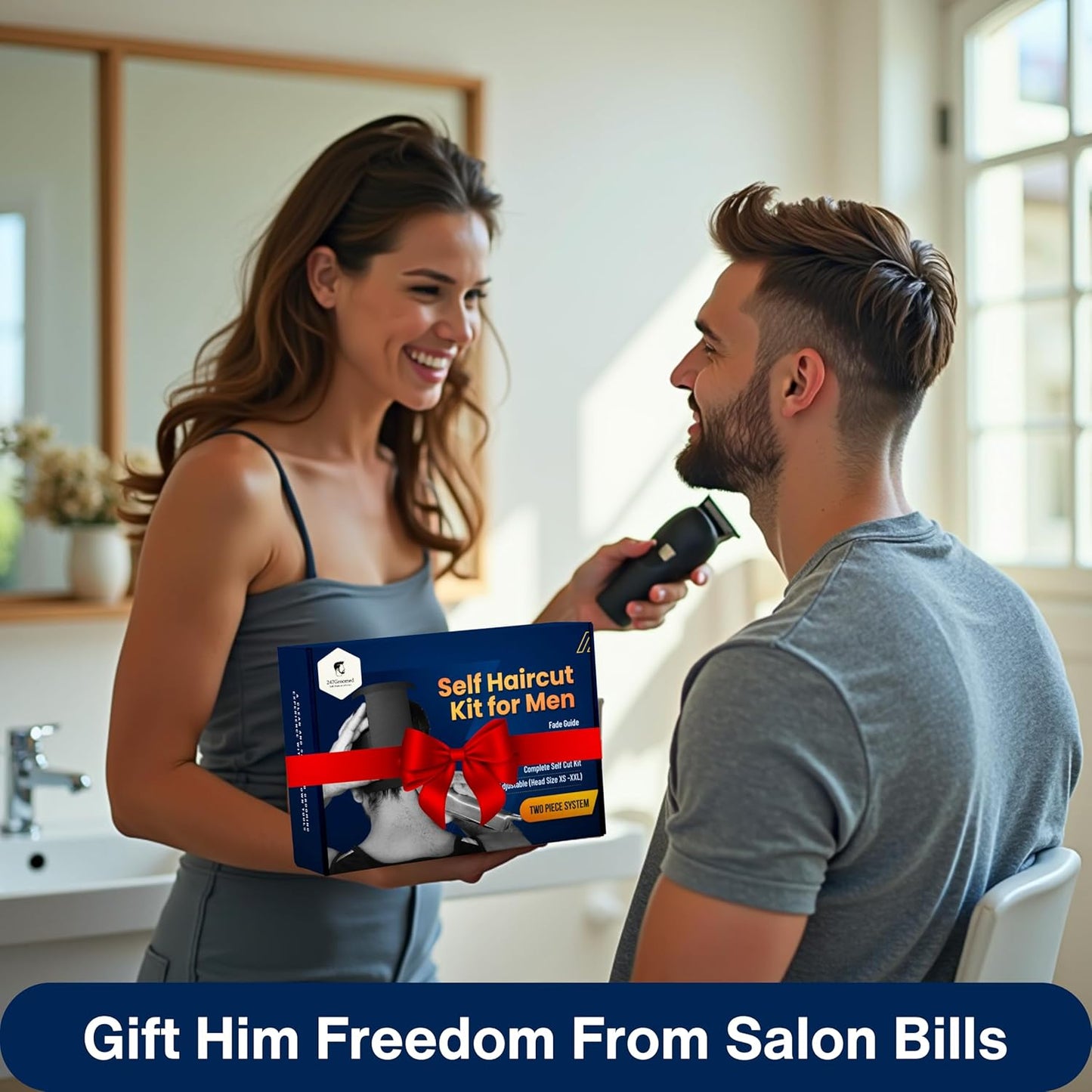 Self Haircut Kit for Men | 2Pcs SelfCut Guide for Men: Neckline Shaving Template & Fade Guide | Adjustable Size Hair Fade Tool & Stable Neck Line Up Tool | Hair Cut for Kids & Seniors