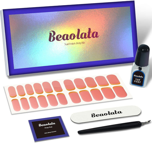 Nail Polish Strips, 44PCS Salon Quality Wraps with Top Coat, Long Lasting Gel Nail Stickers for Women Easy Apply& Remove (Pink Clover Lawn)