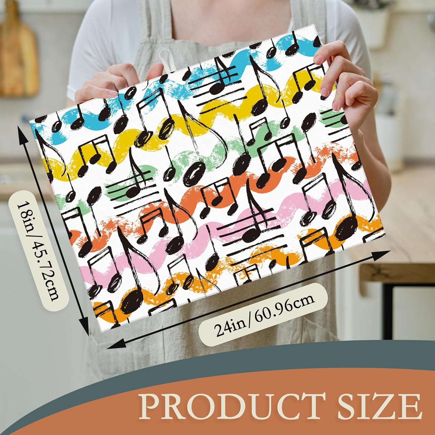 Music Notes Waves Dish Drying Rack Mats Decor, Dish Pad Drying Mat Kitchen Counter 18x24 Inch Absorbent Reversible Microfiber for Coffee Bar Sink Countertop