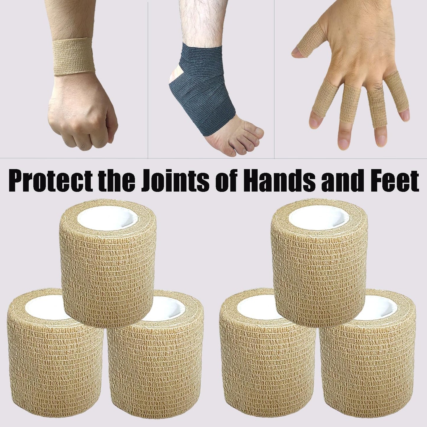 Hysiwen 6 Pack 2" x 5 Yards Self Adhesive Bandage Breathable Cohesive Wrap Self Adherent Vet Tape Self Stick Bandage Wrap for Sports, Athletic, Wrist, Ankle(Skin Color)