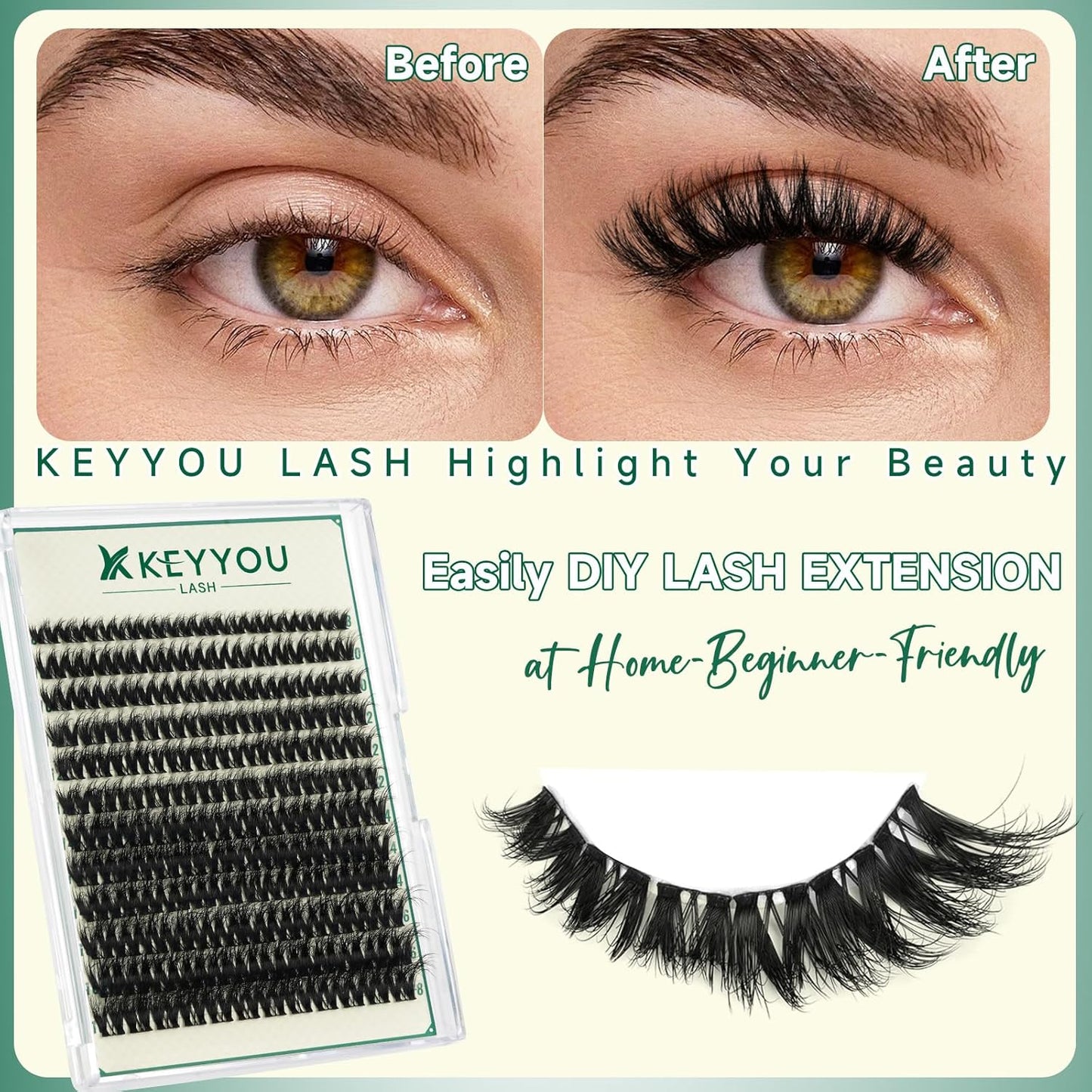 KEYYOULASH Flora Lash Cluster DIY Eyelash Extensions 144pcs 3D Curl 8-18MIX Lashes Extension Eyelash Clusters Long Classic Individual Lashes Fluffy and Soft Wispy Volume Lashes (F01,D-8-18MIX 3D)
