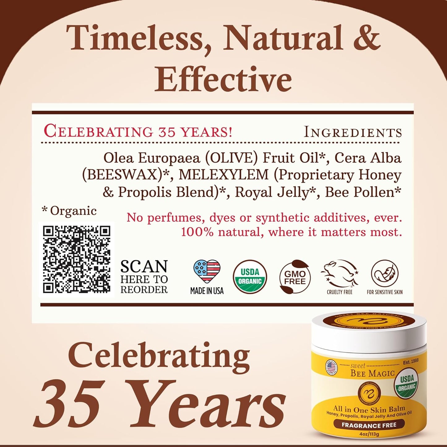 Sweet Bee Magic All In One Healing Organic Balm - Natural Skin Healing Cream, Beeswax Balm for Dry Skin, Face & Body Moisturizer - Certified Organic, All Natural Aid - 6 Jars - (2oz Each, 12oz Total)