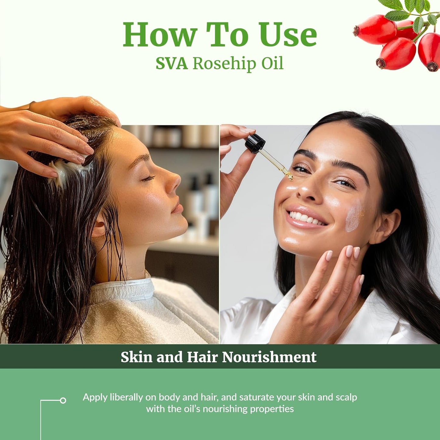 SVA Rosehip Seed Oil - 4 Fl Oz – 100% Natural & Cold Pressed - for Face, Skin Care, Hair Care, Scalp Massage & Body Massage – Carrier Oil with Dropper