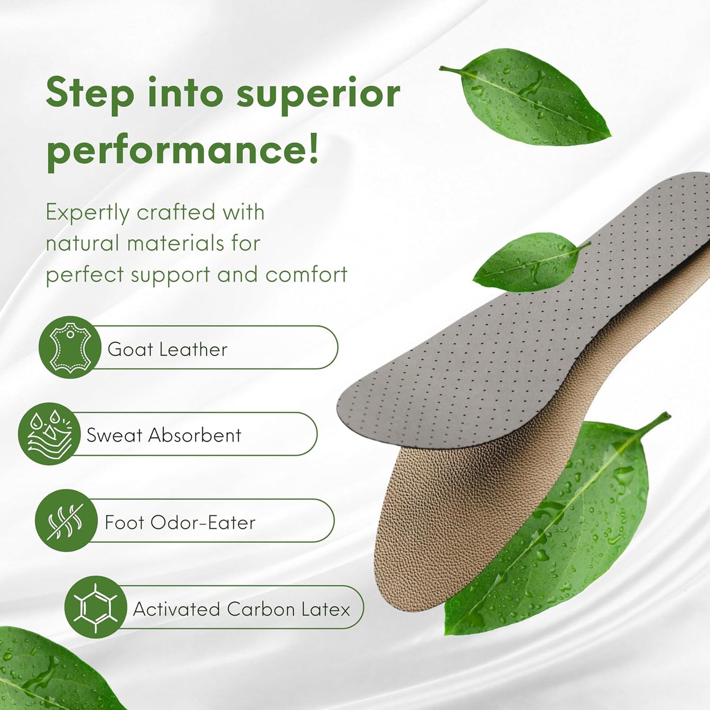 HANDARTE Leather Sockless Shoe Insoles | Thin Dress Shoe Inserts for Men | 100% Natural Goatskin - ChromeFree, Anti Sweat & Anti-Odor (US M11 | EU45)