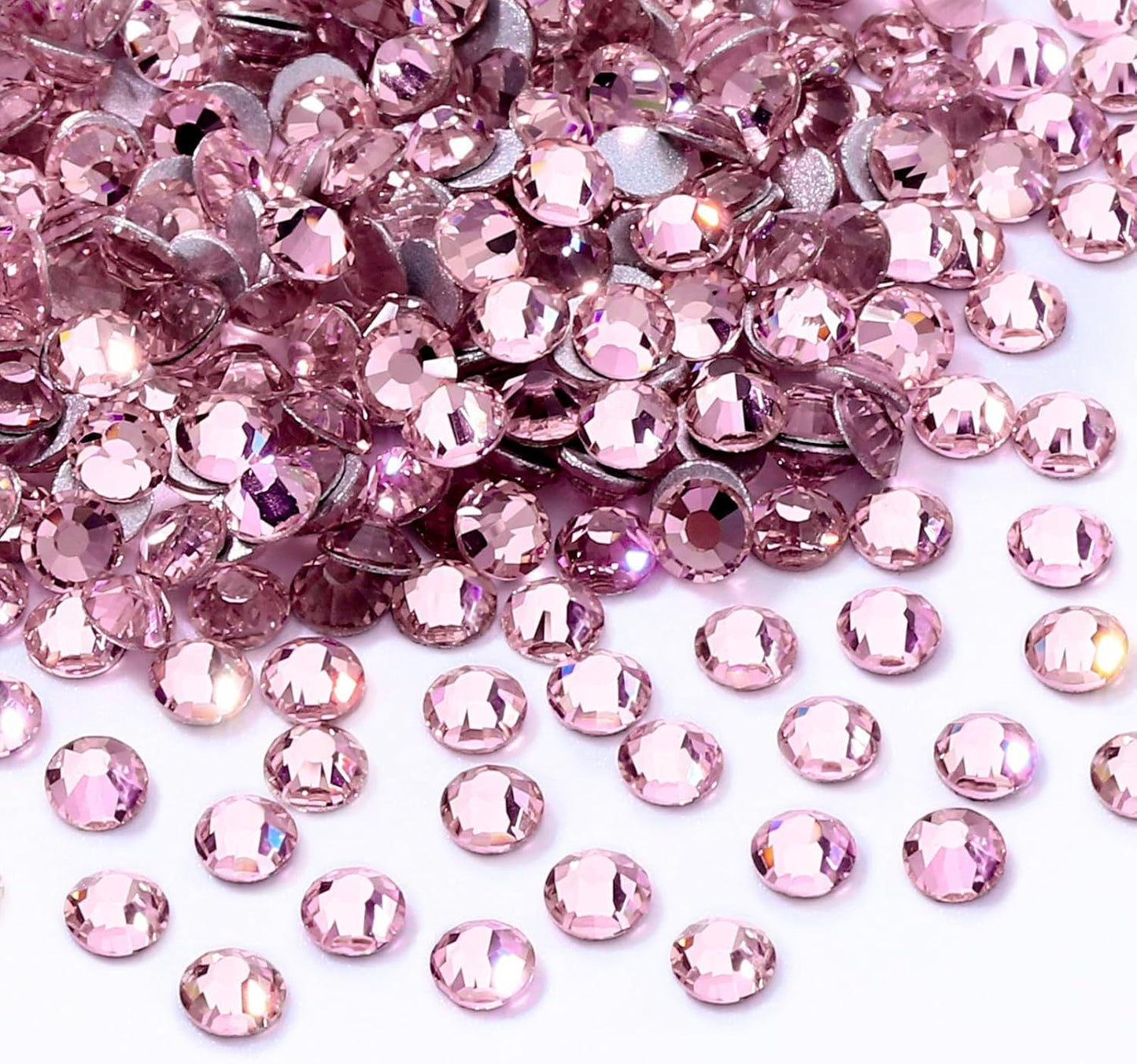 Pink Flatback Rhinestones, Glass Rhinestones for Nail Art and Craft, Glue Fix, Loose Crystal Gemstones(Pink, SS10, 1440pcs, 2.7-2.8mm)