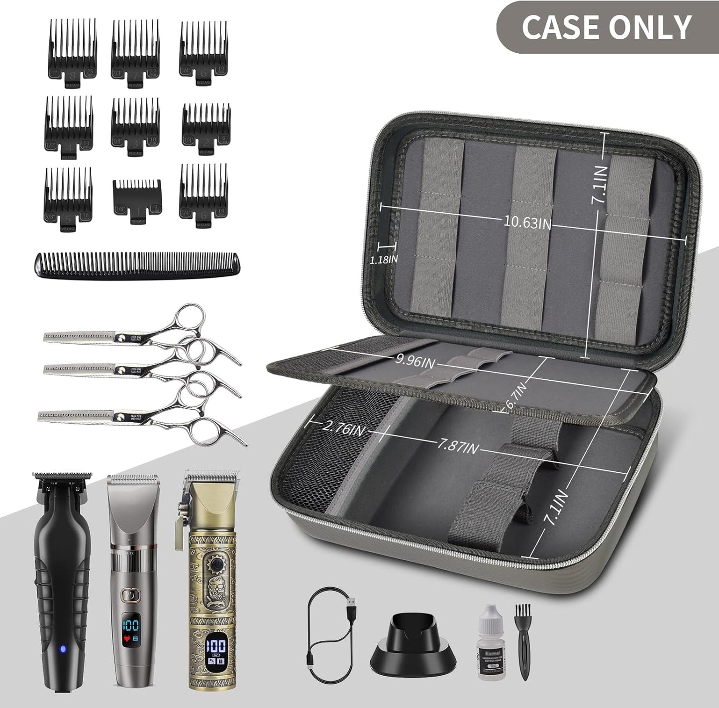 Boobowl Barber Accessories Bag for Clippers and Supplies, Mens Hair Trimmers Box, Portable Storage Organizer for Hair Cutting, Guard Grooming Kit and Barbers Supplies (Bag Only) (Dark Grey)