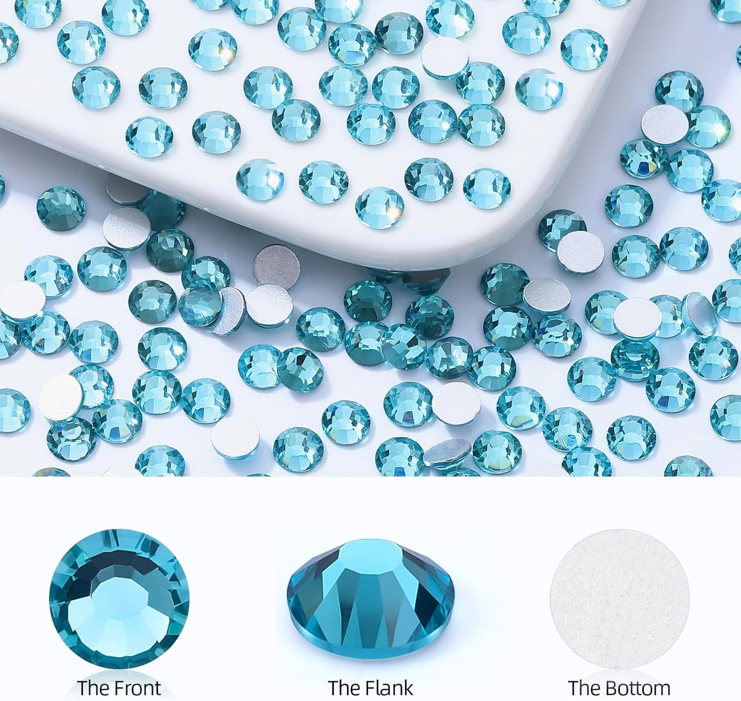Aquamarine Flatback Rhinestones, Glass Rhinestones for Nail Art and Craft, Glue Fix, Loose Crystal Gemstones(Aquamarine, SS8, 1440pcs, 2.3-2.5mm)