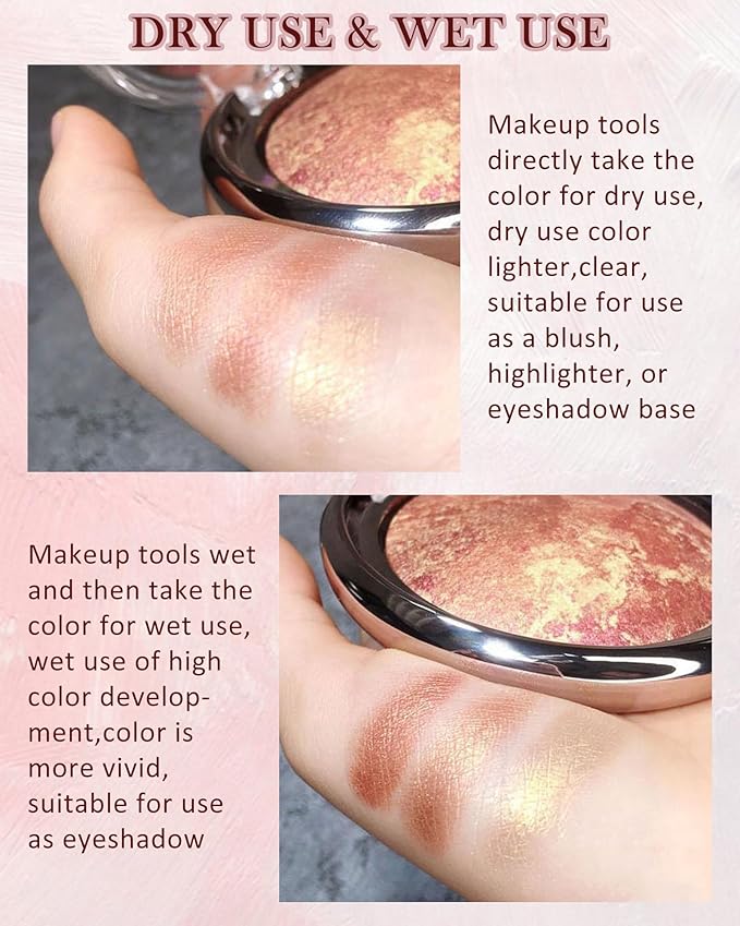 Baked Powder Blush, Glow Marbleized Blush Powder Palette,Lightweight Shimmery face Blush for Cheek,Eyeshadow Highlight,Women's Day Makeup Gift for Women rubores de maquillaje(0.49Ounce)-05
