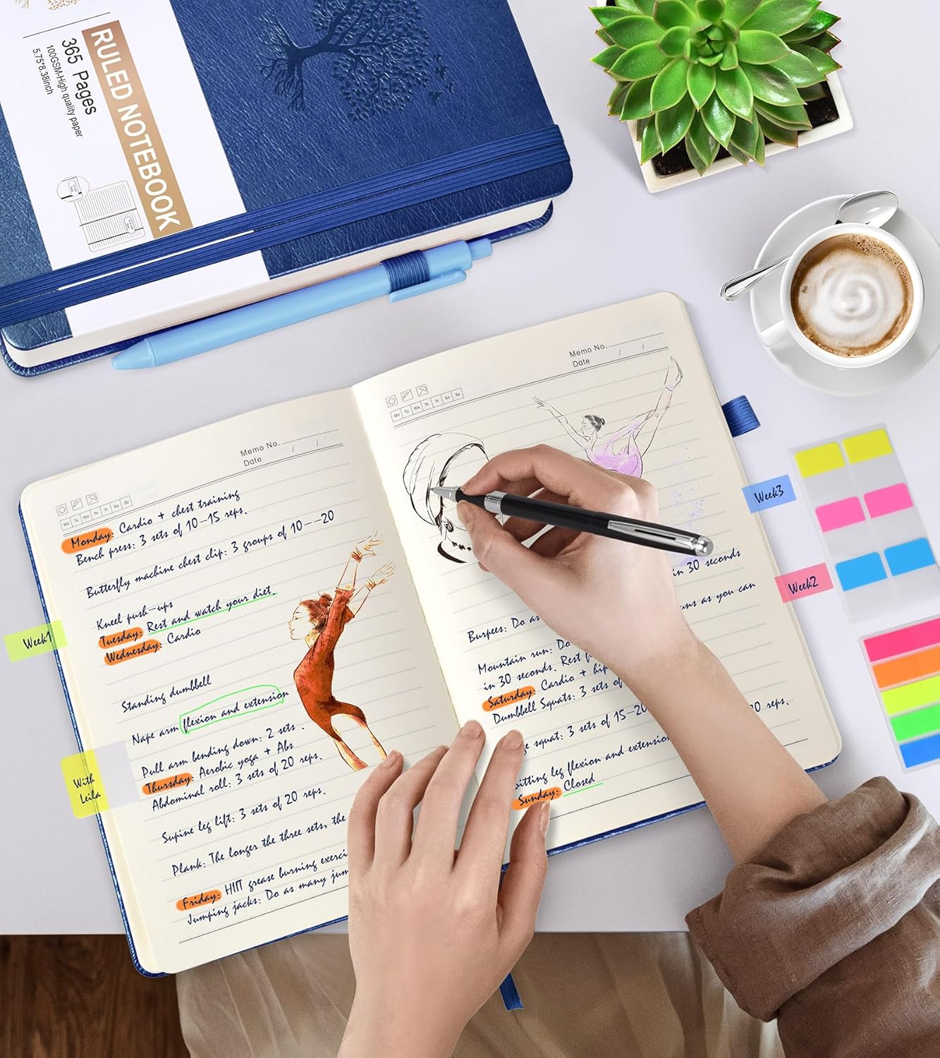 Lined Journal Notebook -365 Pages A5 Thick Journals for Writing Ruled Notebook, Hardcover Leather Journal for Women Men, Daily Notebook for Work, Note Taking, 100Gsm Paper( 5.75'' X 8.38'' Darkblue)