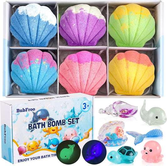Bath Bombs for Kids, 3.5oz Large Mermaid Bath Bomb with Toys Inside, Girls Bath Bombs with Surprise Inside, Organic Natural Bubble Bath Fizz for Kids, 6 Pack