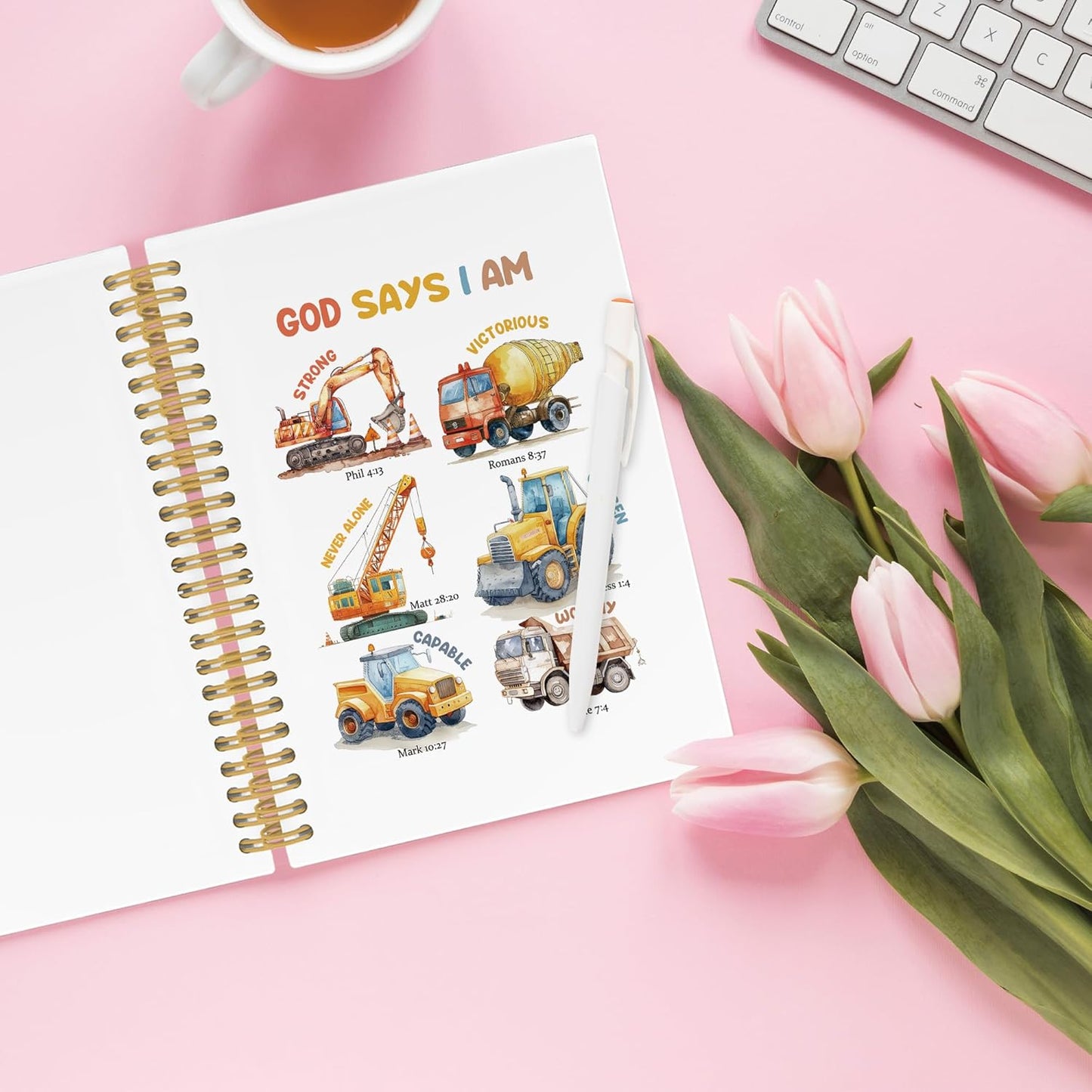 XPH Christian Construction Spiral Notebook, God Says I Am Bible Journaling Notebooks for Note Taking, Religious Hardcover Journal for Writing 160 Pages 5.5 x 8.3 Inch, Christian Gifts for Women Men