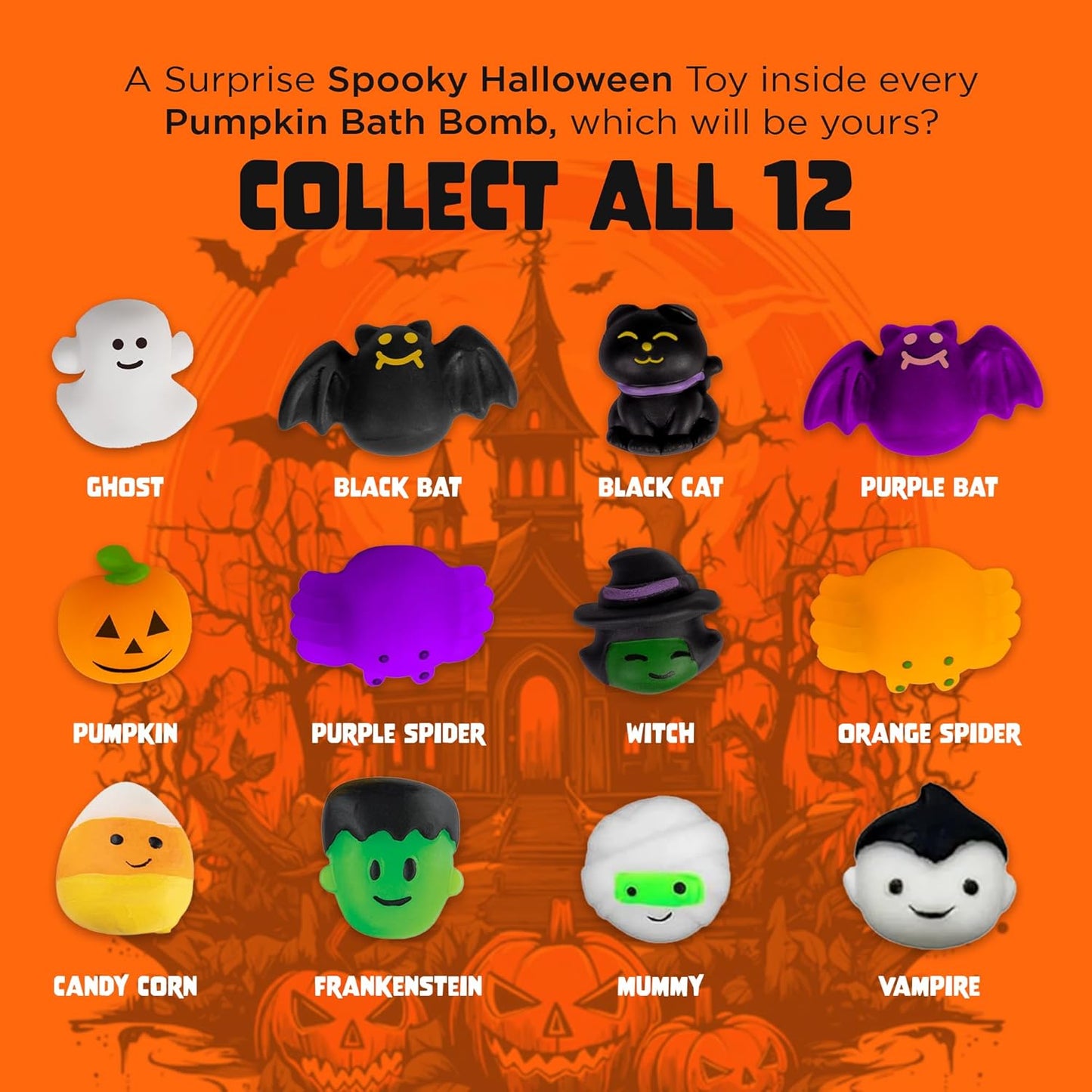 Halloween Bath Bombs for Kids with Surprise Halloween Toys Inside (6 Pack) - Large Pumpkin Bath Bombs for Kids, Boys, Girls & Teens – Spooky Boo Basket Stuffers for Kids - Made in USA by Two Sisters