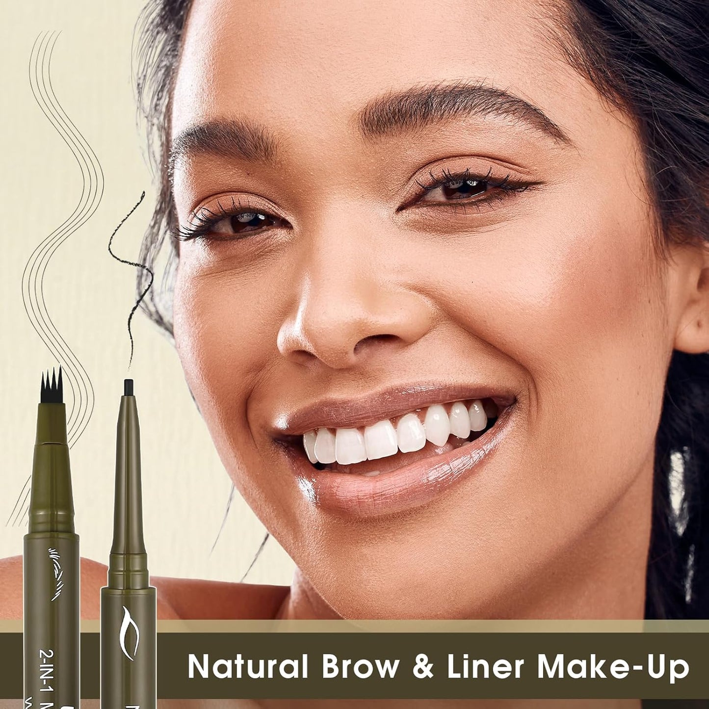 UCANBE Eyebrow Pen, Dual-Ended Eyebrow Pencil with 4-Fork-Tip & Gel Eyeliner for Women, Eye Brow Pen with Gel Eyeliner Pencil, Microblading Eyebrow Pencils with Hair Like Strokes, Soft Black