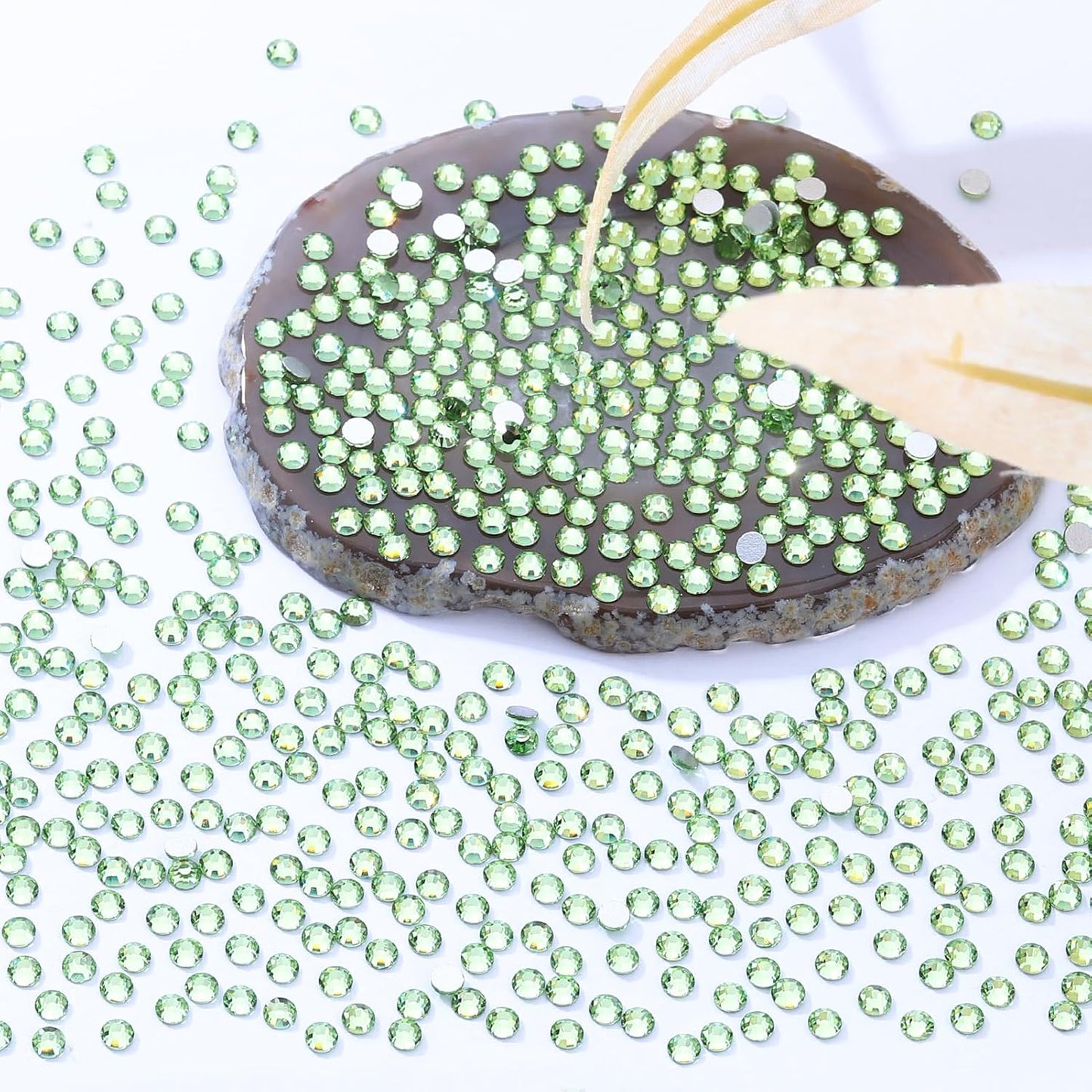 Light Green Flatback Rhinestones, Glass Rhinestones for Nail Art and Craft, Glue Fix, Loose Crystal Gemstones(Lt.Green, SS10, 2880pcs, 2.7-2.8mm)