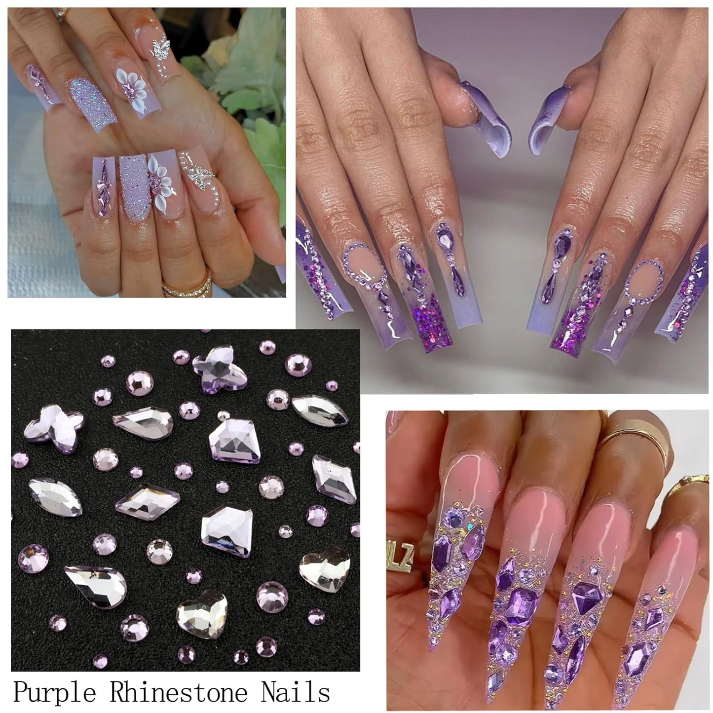 4 Boxes Purple Nail Gems Bow Flower Nail Charms for Acrylics - Irregular Crystals, Nails Rhinestone & Accessories for Women Nails Art Design Nails Decor(Purple)