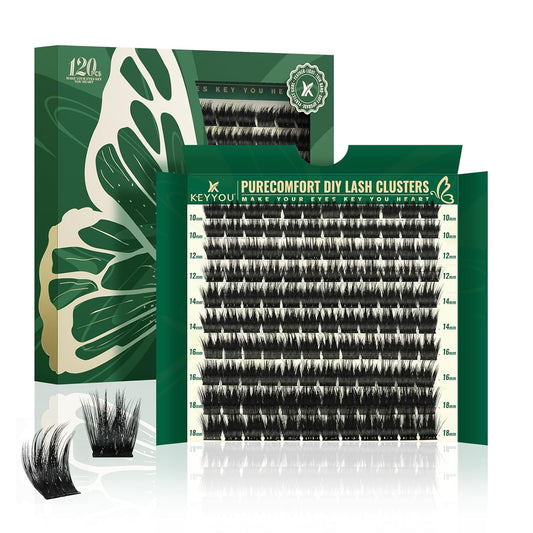 KEYYOU Lash Clusters 120pcs Eyelash Clusters 10-18mix D Curl Cluster Lashes Thick Super Soft Wispy DIY Eyelash Extension at Home(PC02-D-10-18MIX)