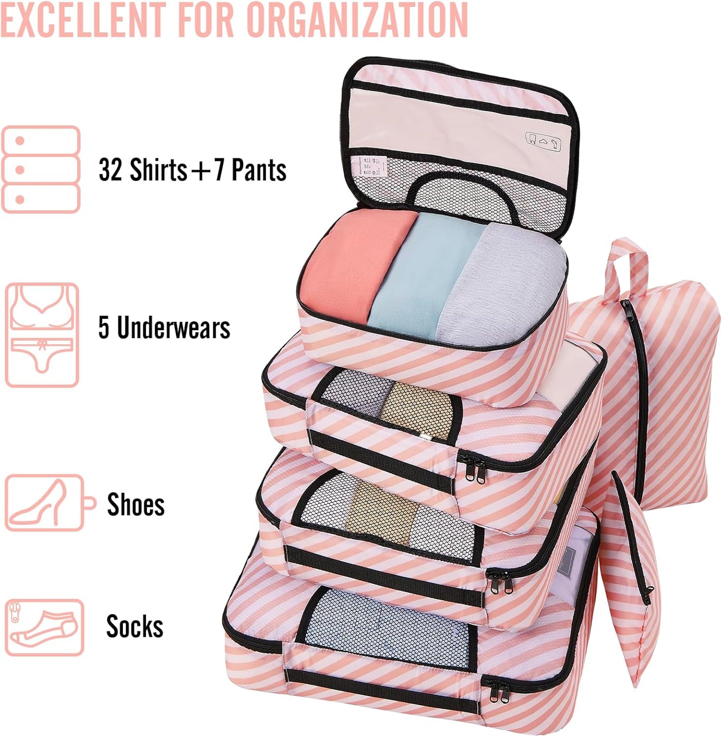 Veken 8 Set Packing Cubes for Travel Essentials, Suitcase Organizer Bags in 4 Sizes, Carry-On Luggage Accessories with Large Laundry & Hanging Toiletry Bag, Must-Have for Airplane, Road Trip & Camping