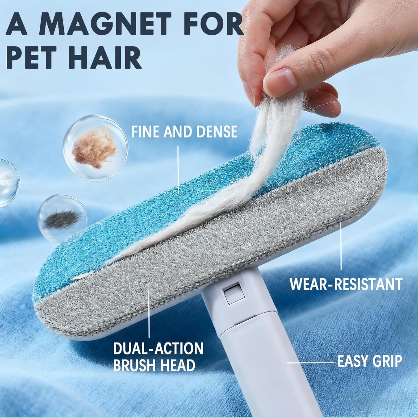 Pet Hair Removal Tool, 4 in 1 Reusable & Washable Dog & Cat Hair Remover, Multifunctional Pet Hair Remover with Extendable Handle & 2 Built-in Brushes, Easy Fur Cleaning for Furniture and Carpet