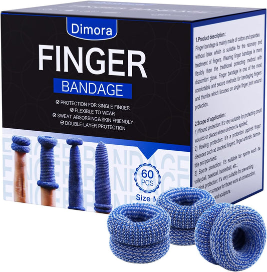 Dimora Finger Cots, Pack of 60 (Medium Size) Finger Protectors, Breathable Bandages for Wound Care, Stretchy Sleeves for Gardening, Fitness and Cargo Handling, Blue