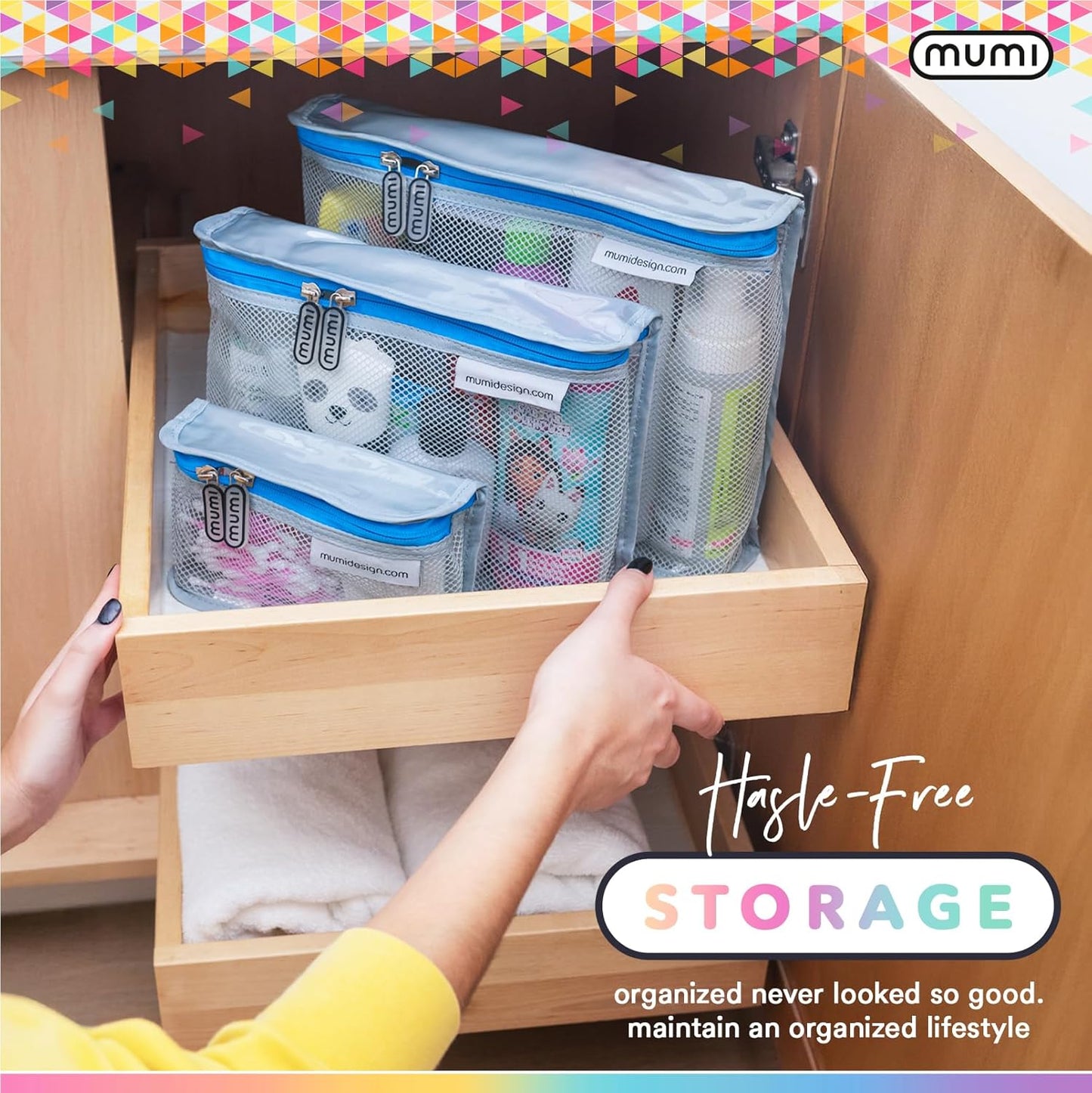 MUMI Travel Toiletry Bag Set of 3 – Clear TSA Approved Toiletry Bags for Women – Reusable Water-Resistant Makeup Organizer Pouches for Skincare, Cosmetics, Travel Accessories, Airport Packing - Orange