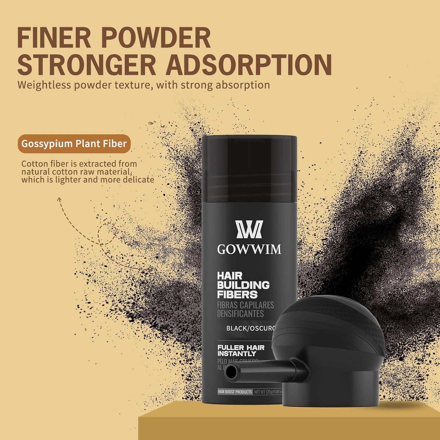 gowwim Hair Thickening Fibers Best 2-in-1 Kit Set,Keratin Hair Building Fibers & Spray Application Atomizador Pump Nozzle,Instantly Cover Sparse Hair Areas (Dark brown)